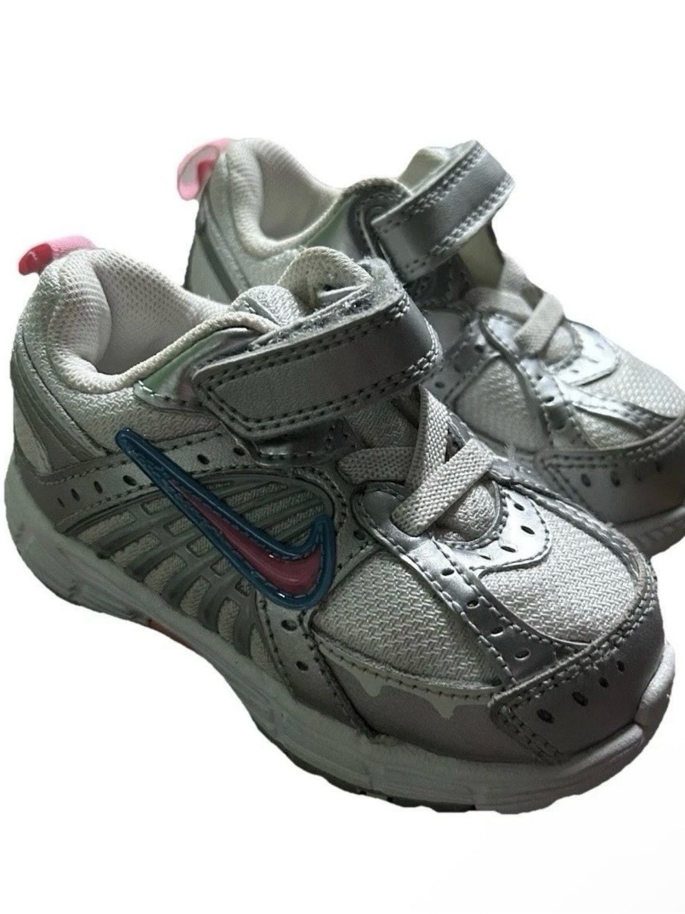Toddler Girl White Grey Nike Sneakers Pink Logo Size 5